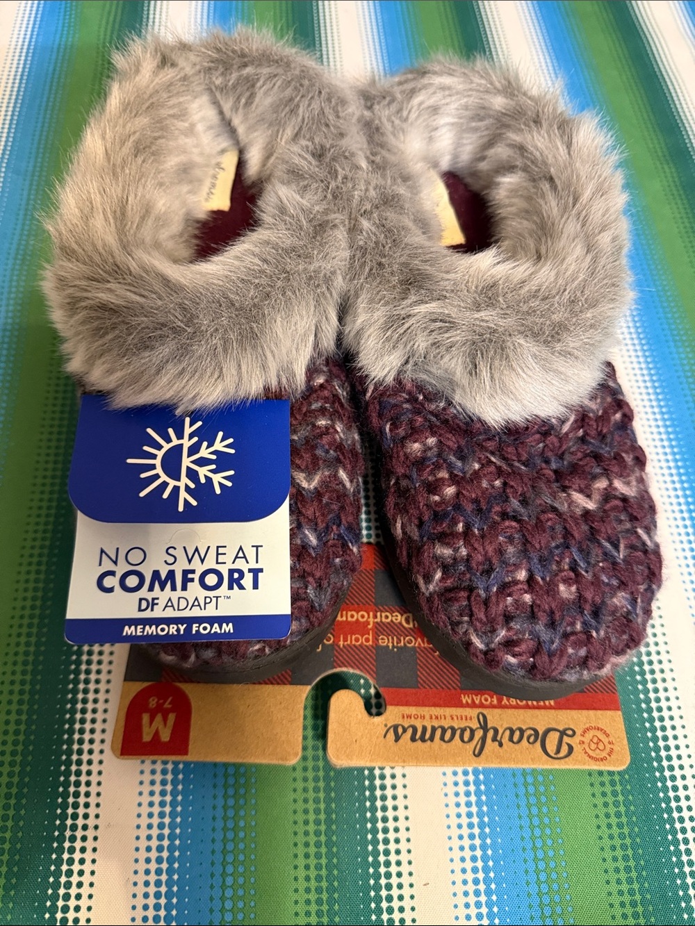 Dearfoams Women's Marled Knit Faux Fur Clog Slippers - Gray Accent